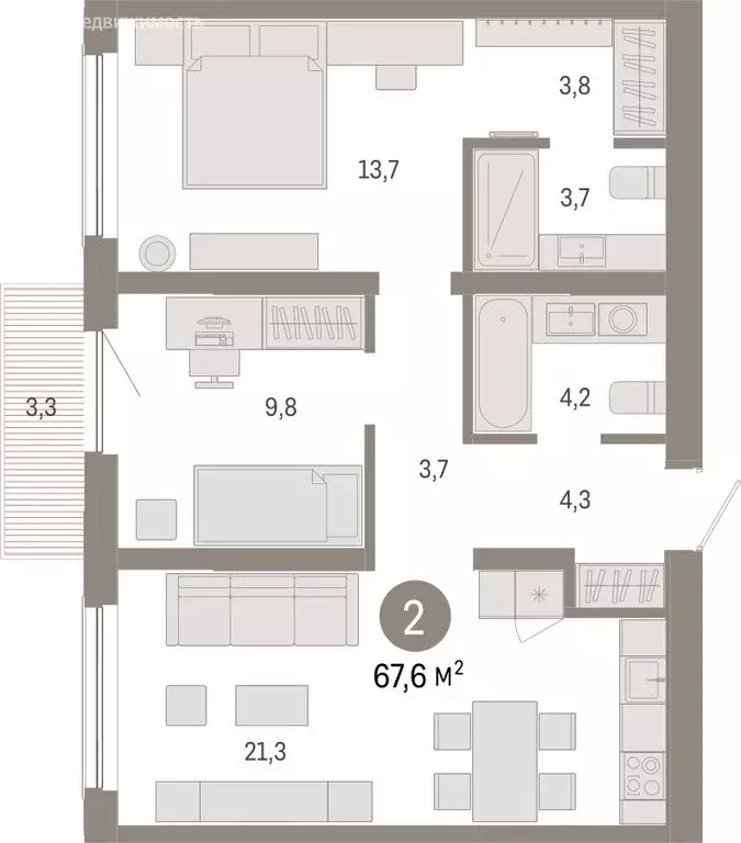 2-комнатная квартира: Новосибирск, Большевистская улица, с49 (67.64 м) - Фото 1