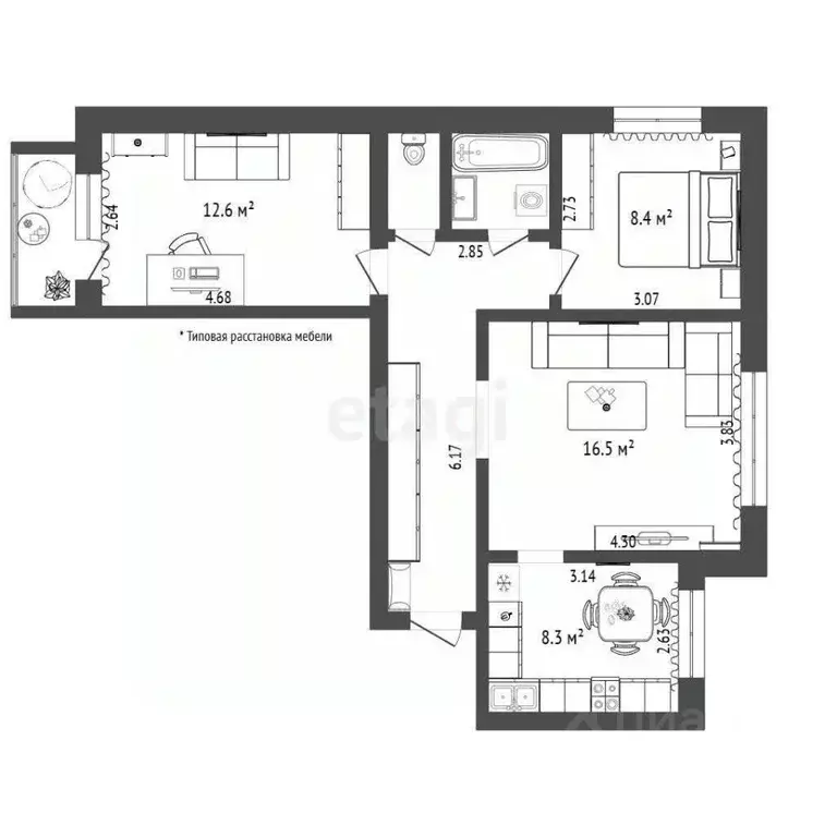 3-к кв. Тюменская область, Тюмень ул. Пермякова, 39 (60.8 м) - Фото 0