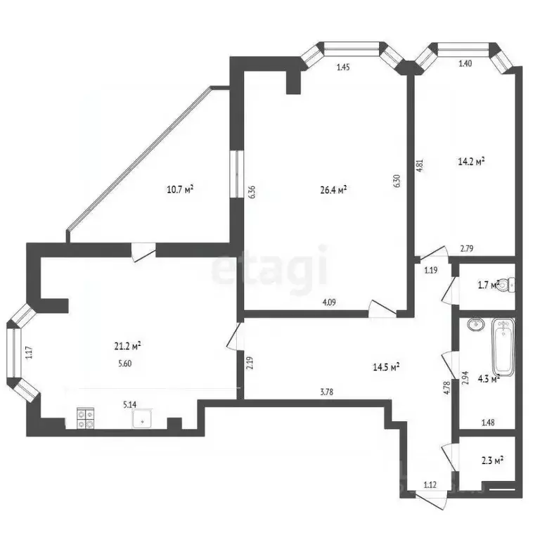 2-к кв. Тюменская область, Тюмень ул. Самарцева, 8 (86.2 м) - Фото 1