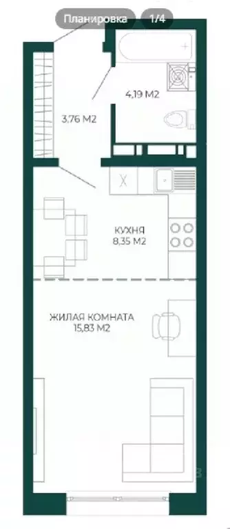 1-к кв. Пензенская область, Пенза Чаадаев жилой комплекс (32.13 м) - Фото 1