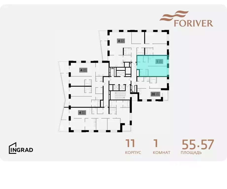 1-к кв. Москва Г мкр, Форивер жилой комплекс, 11 (55.57 м) - Фото 1
