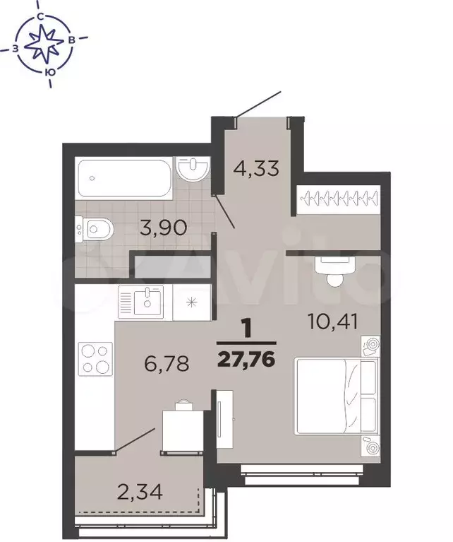 Квартира-студия, 27,8 м, 14/25 эт. - Фото 0