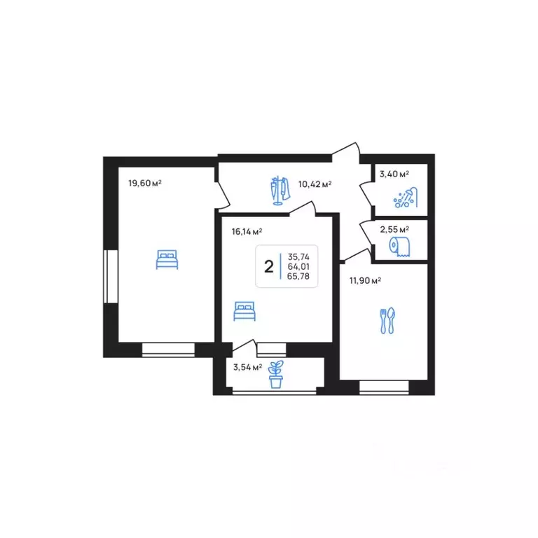 2-к кв. Липецкая область, Липецк Авторский жилрайон,  (65.78 м) - Фото 1
