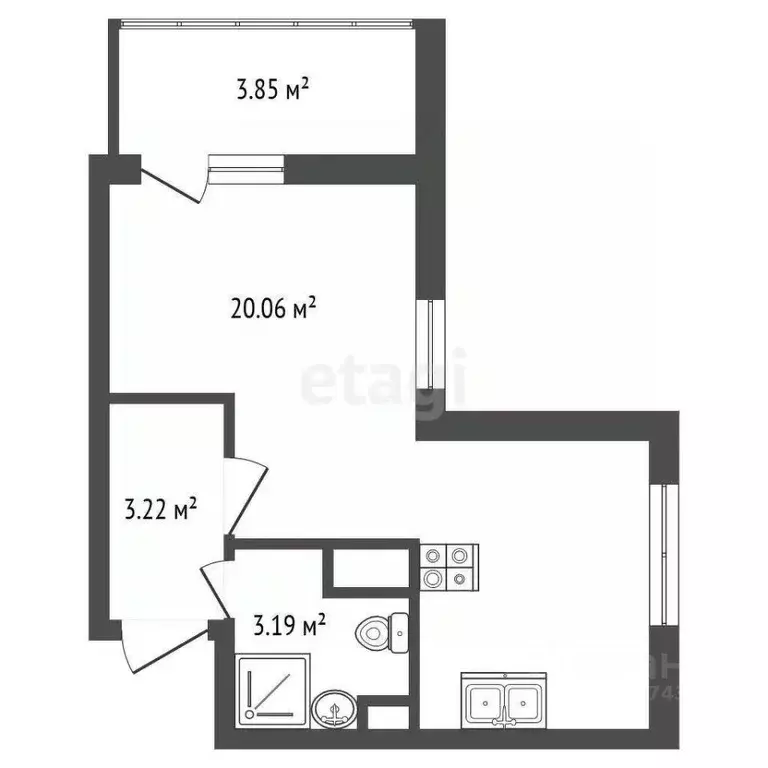 Студия Санкт-Петербург просп. Буденного, 23к5 (26.5 м) - Фото 2