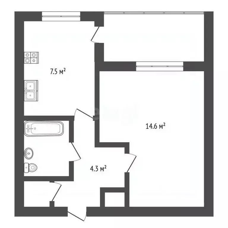 1-к кв. Архангельская область, Архангельск ул. Выучейского, 28 (31.0 ... - Фото 2