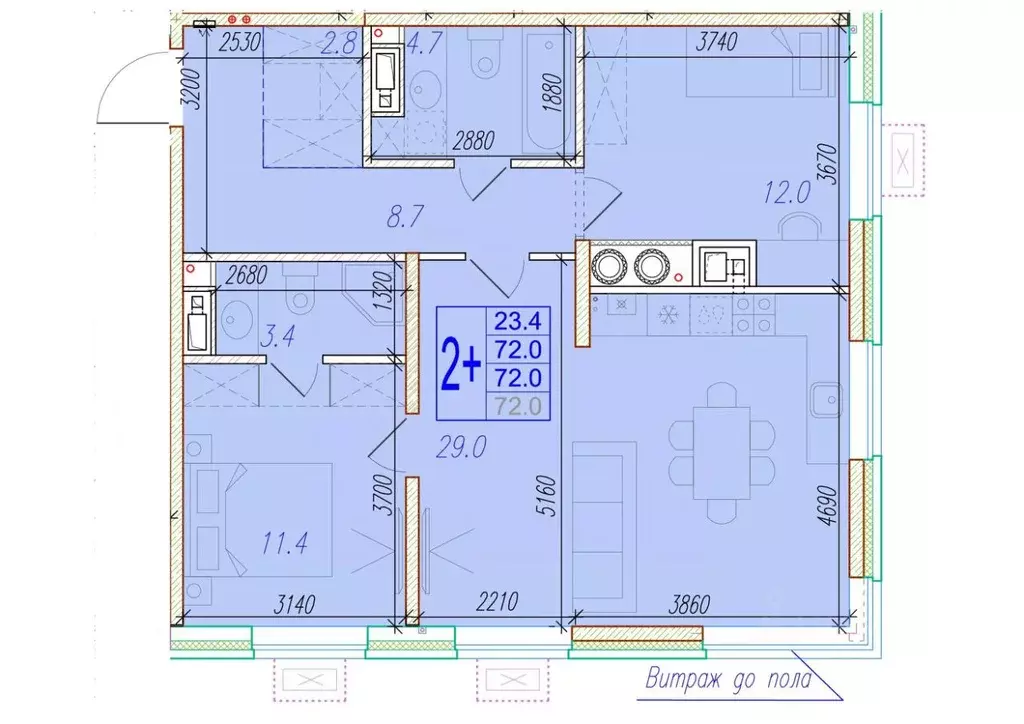 2-к кв. Астраханская область, Астрахань ул. Трофимова, 104Е (72.0 м) - Фото 0