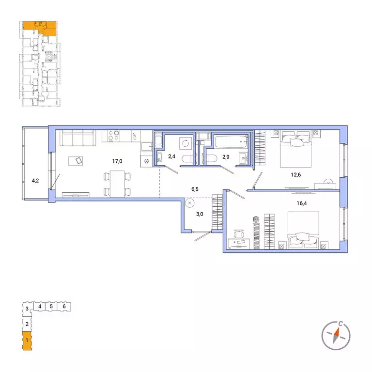 2-комнатная квартира: Санкт-Петербург, Приморский район, муниципальный ... - Фото 1