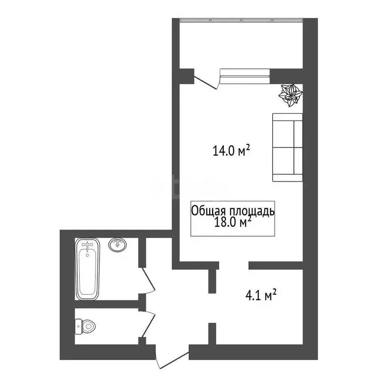 1к в -комнатной квартире (18 м) - Фото 1