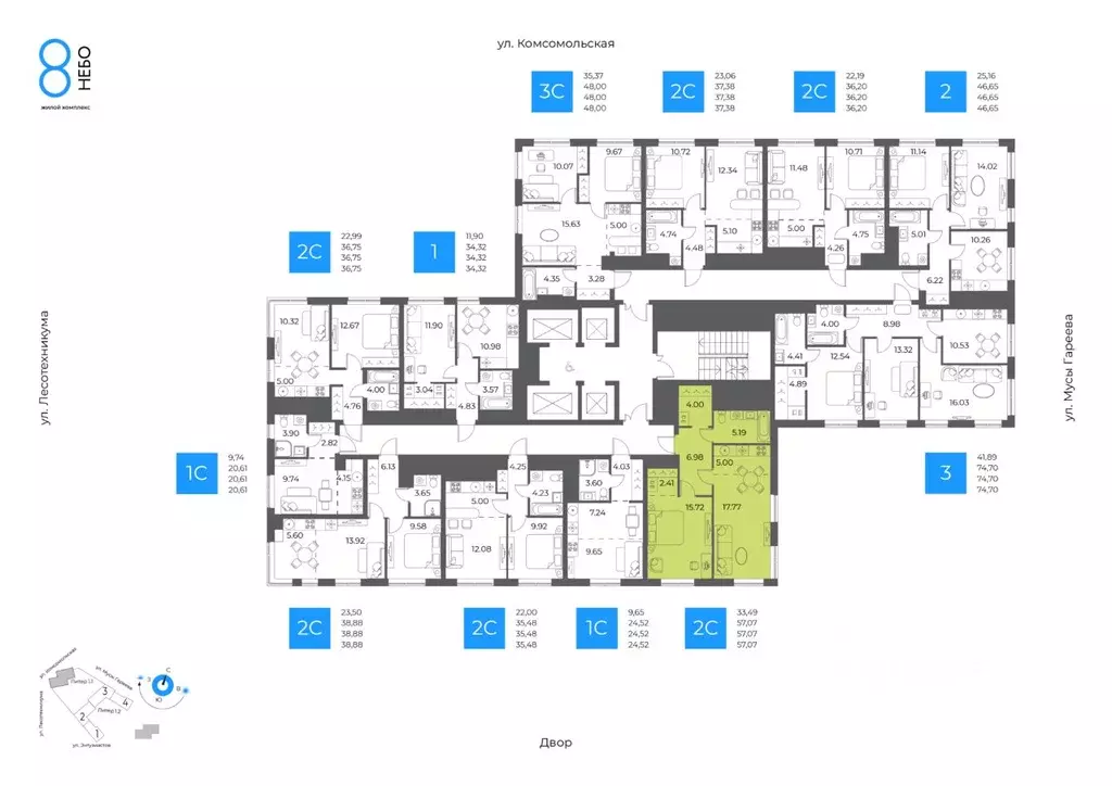 2-к кв. Башкортостан, Уфа Глумилино-1 мкр, 8-е Небо жилой комплекс ... - Фото 1