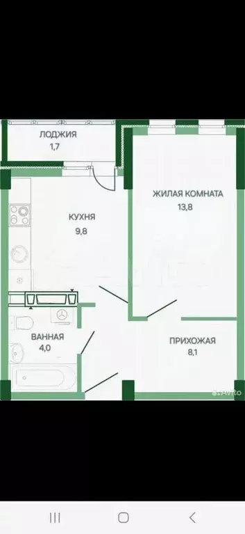1-к. квартира, 37,4 м, 3/4 эт. - Фото 0