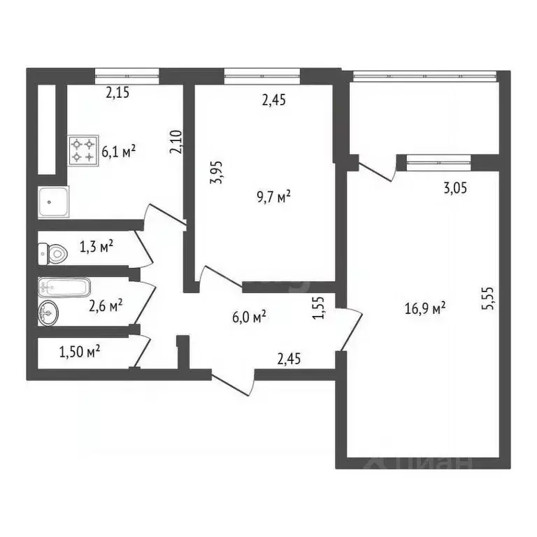 2-к кв. Башкортостан, Уфа ул. Уфимское Шоссе, 37/1 (44.0 м) - Фото 0