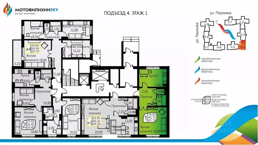1-к кв. Пермский край, Пермь ул. Гашкова, 51 (41.4 м) - Фото 1