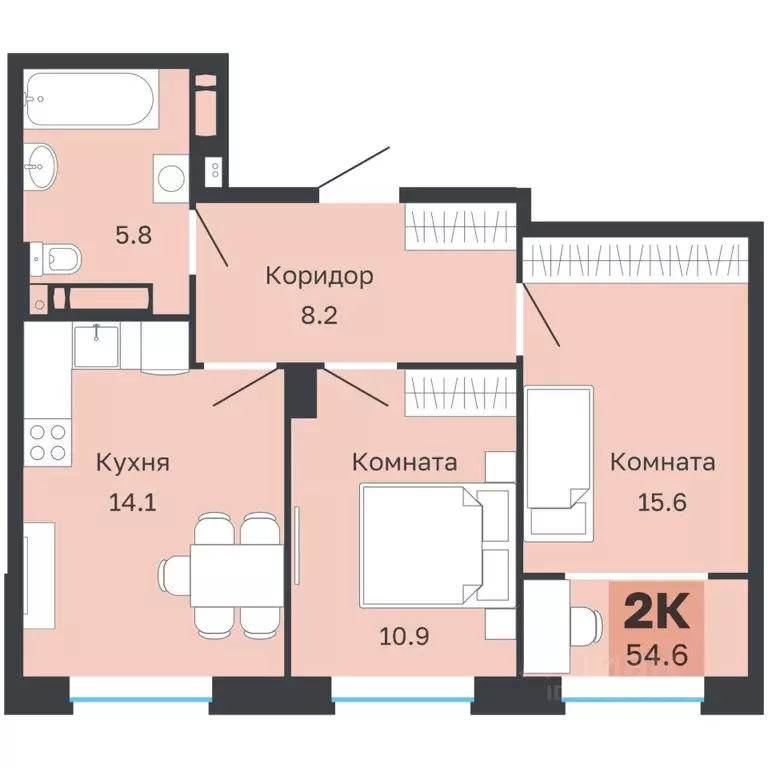 2-к кв. Пермский край, Пермь Парковый просп., 24 (54.6 м) - Фото 0