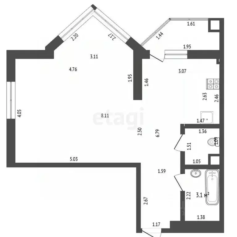 1-к кв. Тюменская область, Тюмень Первомайская ул., 50 (43.3 м) - Фото 2