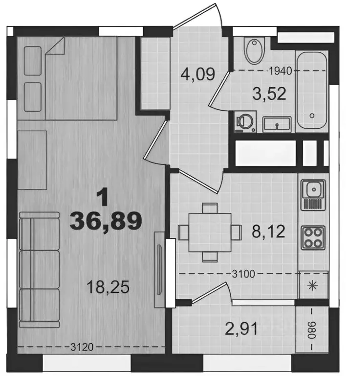 1-к кв. Рязанская область, Рязань Олимпийский городок мкр, 3 (37.0 м) - Фото 2
