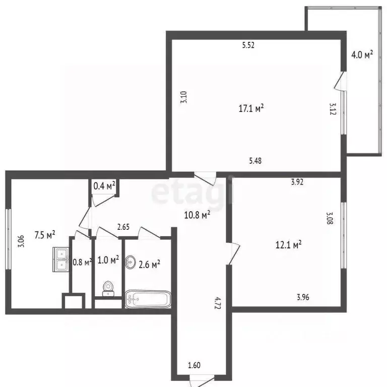 2-к кв. Санкт-Петербург ул. Композиторов, 1К1 (52.0 м) - Фото 2