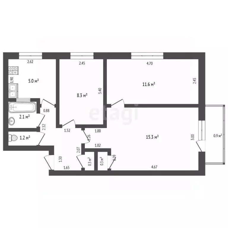3-к кв. Крым, Саки ул. Ленина (49.3 м) - Фото 2