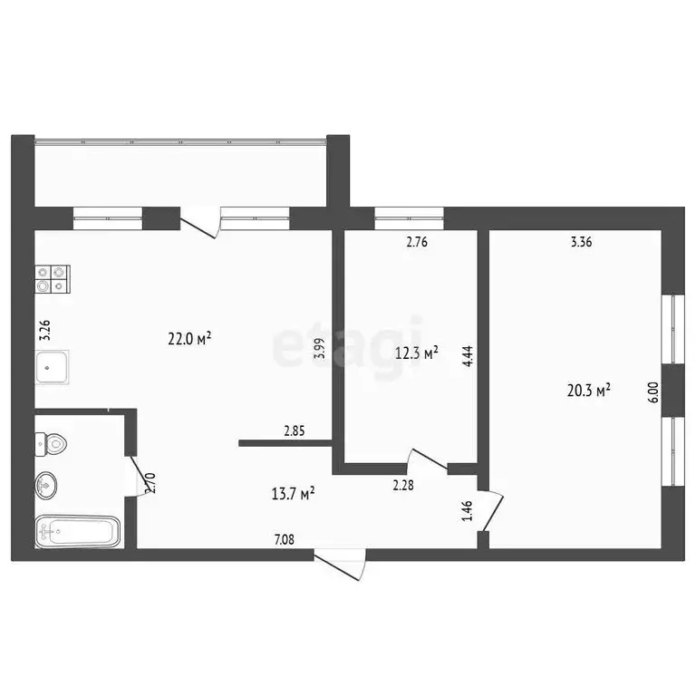 2-комнатная квартира: Тюмень, улица Ватутина, 79 (73.5 м) - Фото 1