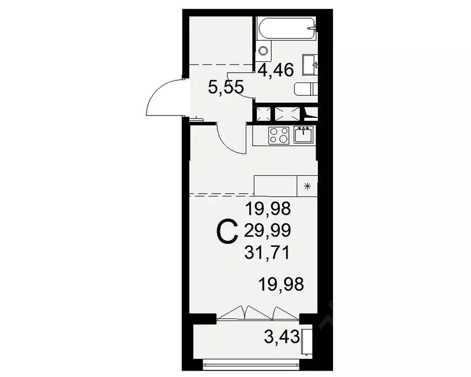 1-к кв. Тульская область, Тула ул. Коминтерна, 44 (31.71 м) - Фото 0