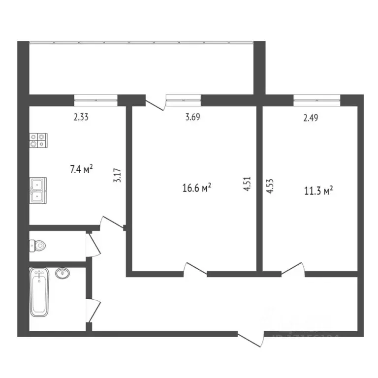 2-к кв. Тюменская область, Тюмень Сосьвинская ул., 49 (50.0 м) - Фото 1