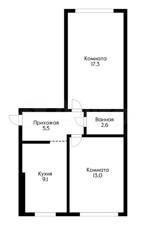 2-к. квартира, 47,7 м, 1/5 эт. - Фото 0