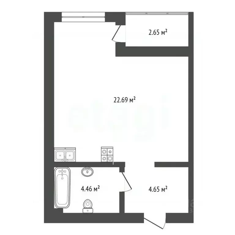 Студия Тюменская область, Тюмень ул. Василия Севергина, 5 (31.9 м) - Фото 2