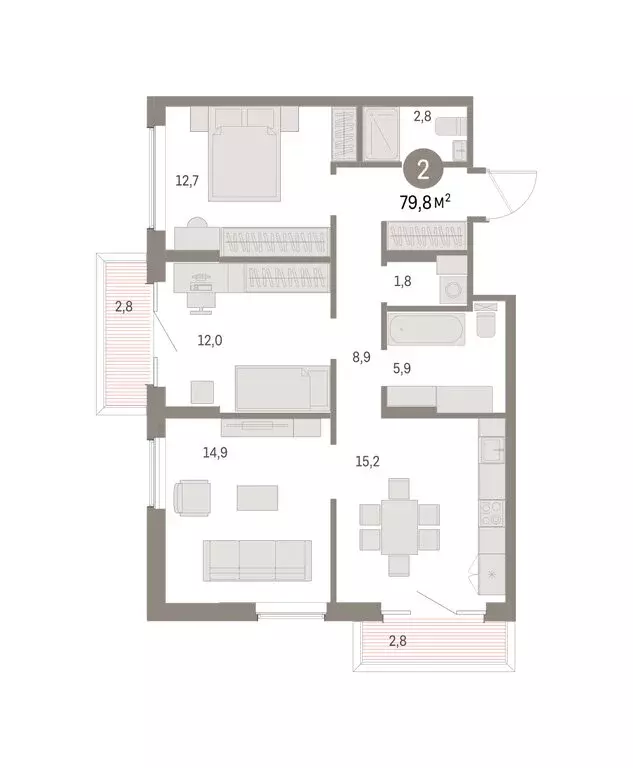 2-комнатная квартира: Курган, жилой район Центральный, ЖК Дом Кино ... - Фото 2