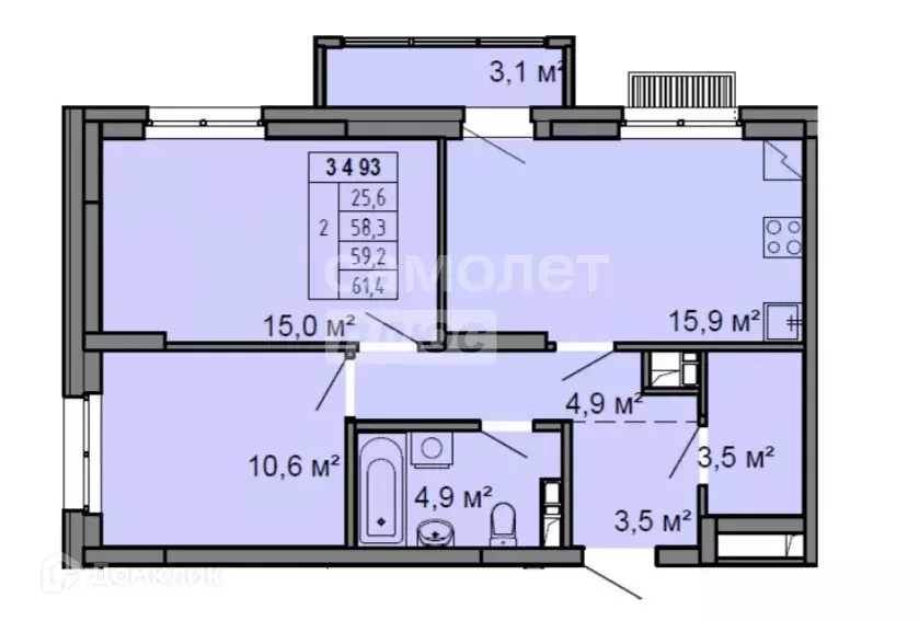 Продаётся 2-к квартира, 58.3 м - Фото 0