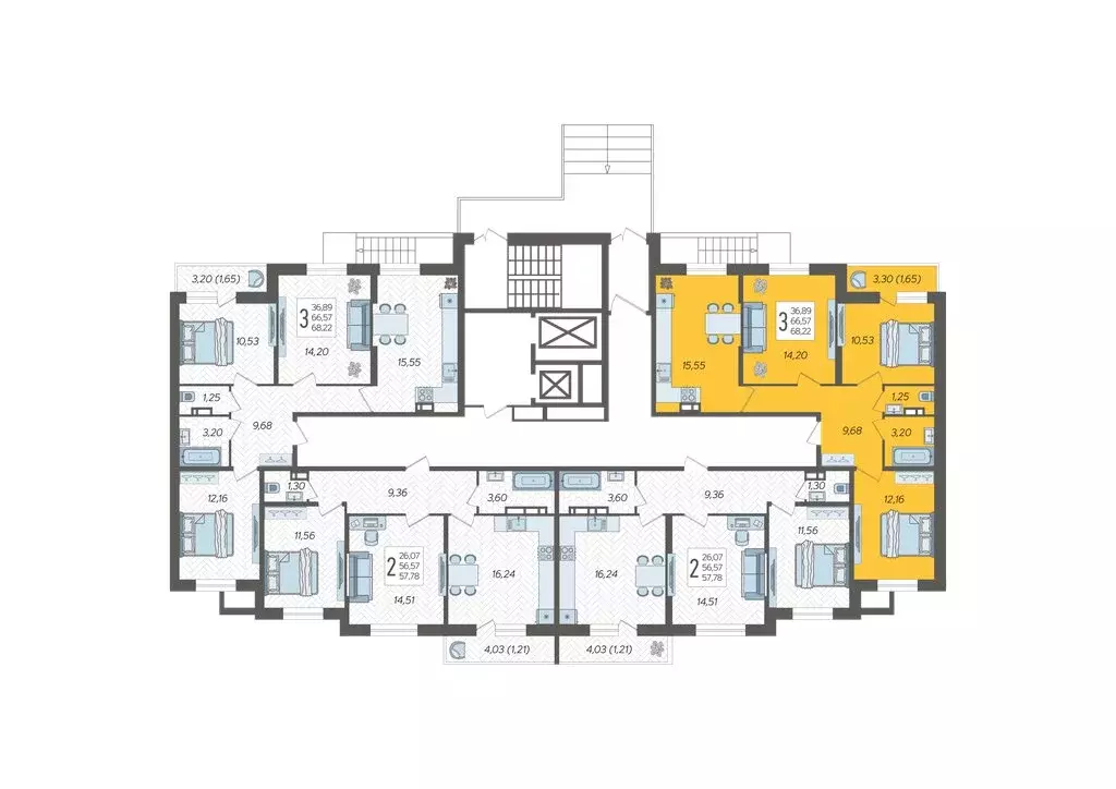 3-комнатная квартира: Краснодар, жилой комплекс Смородина (68.22 м) - Фото 1