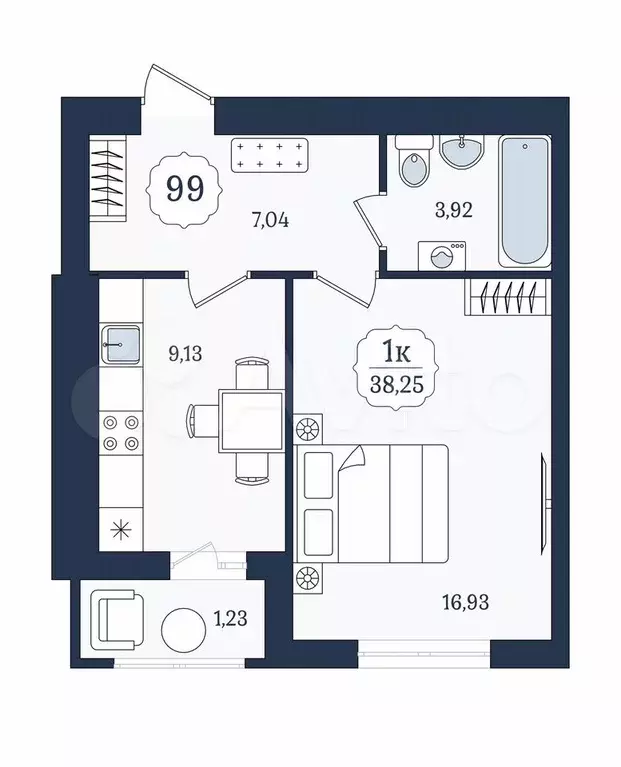 1-к. квартира, 38,3 м, 5/9 эт. - Фото 1