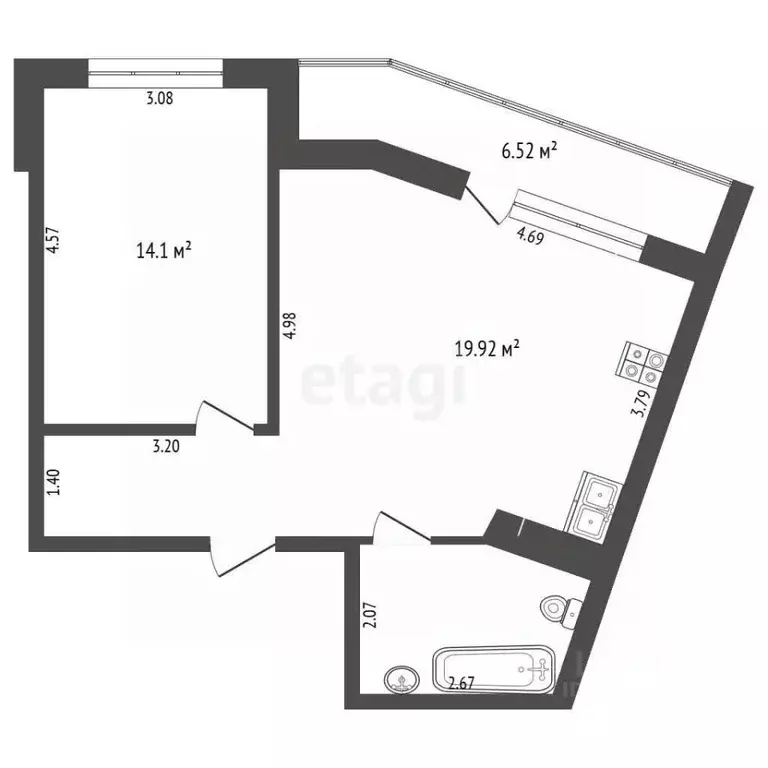 1-к кв. Тюменская область, Тюмень ул. Новоселов, 113 (46.9 м) - Фото 2