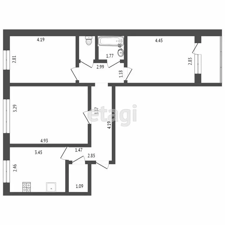 3-комнатная квартира: Тюмень, Лесопарковая улица, 17 (65.2 м) - Фото 1