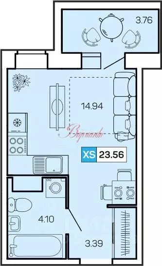 Студия Архангельская область, Северодвинск просп. Труда, 74к1 (23.5 м) - Фото 1