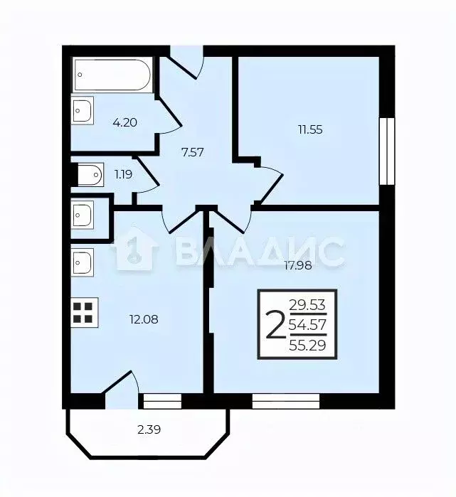 2-к кв. Ленинградская область, Мурино Всеволожский район, ул. ... - Фото 2