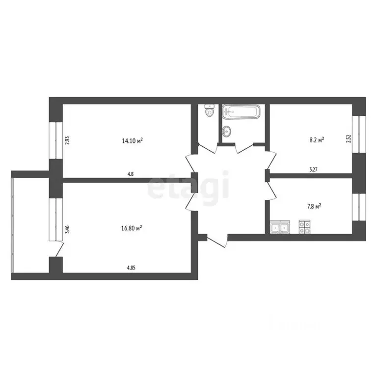 3-к кв. Ханты-Мансийский АО, Сургут Геологическая ул., 22/1 (59.7 м) - Фото 1