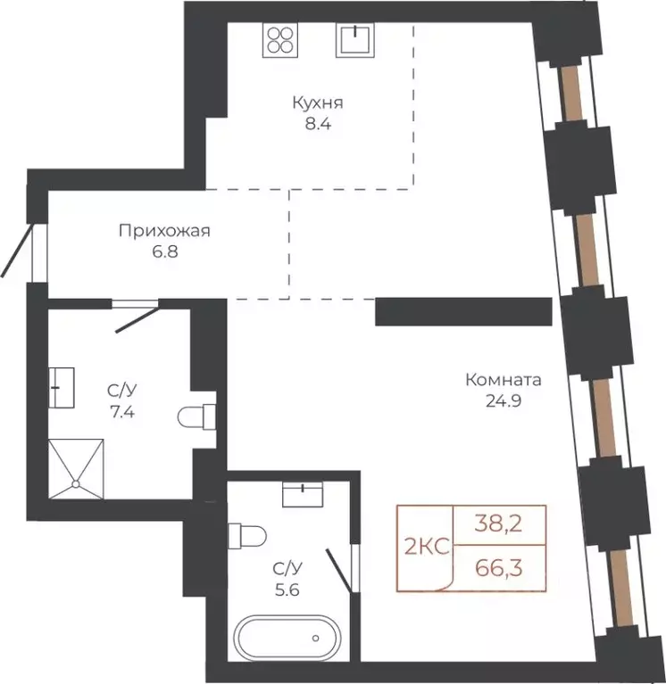 2-к кв. Алтайский край, Барнаул пл. Баварина, 8к2 (66.2 м) - Фото 1