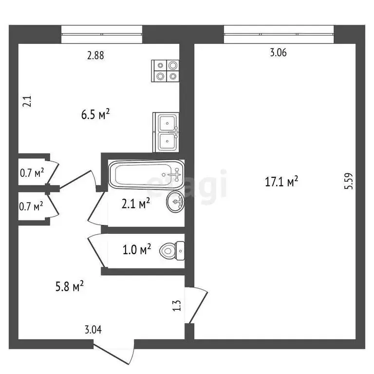 1-комнатная квартира: Лямбирь, Гражданская улица, 19 (33.2 м) - Фото 0
