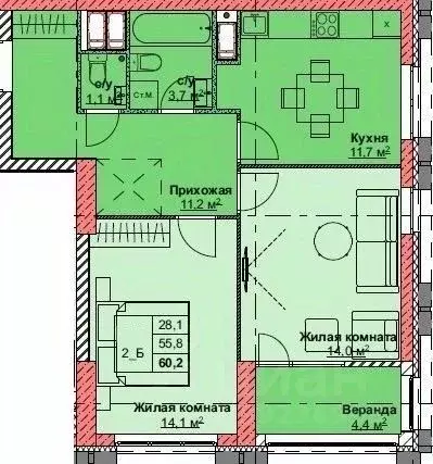 2-к кв. Приморский край, Владивосток Каштановая ул., 17/2 (60.2 м) - Фото 1