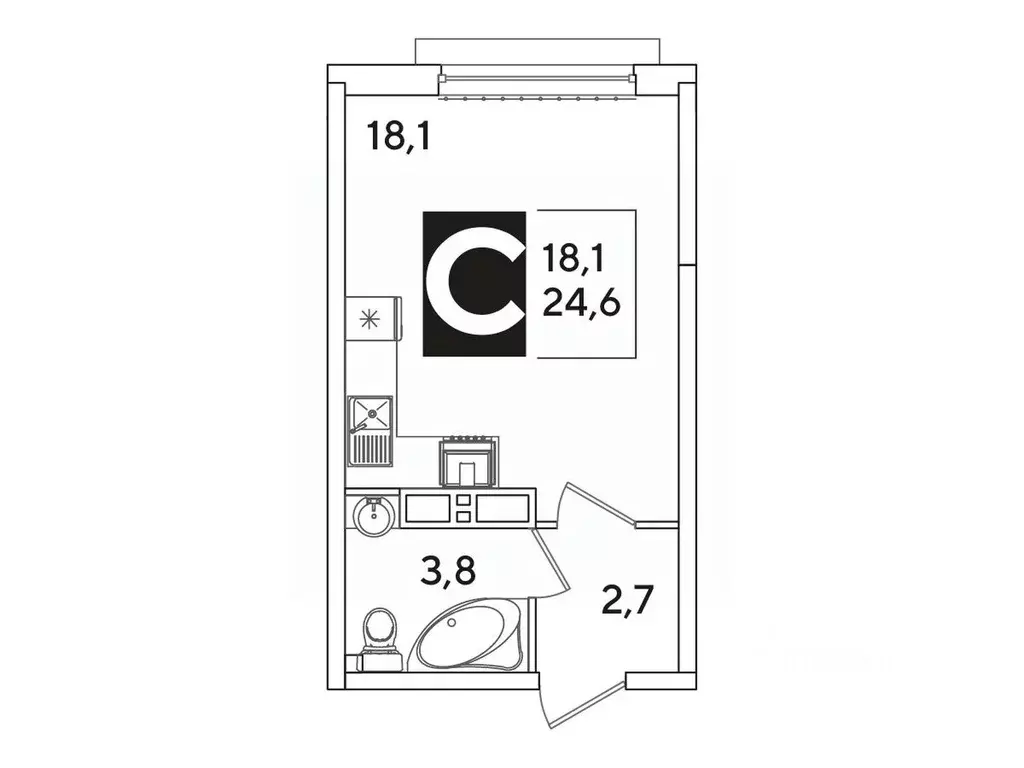 Студия Краснодарский край, Краснодар Самолет-6 жилой комплекс (24.6 м) - Фото 1