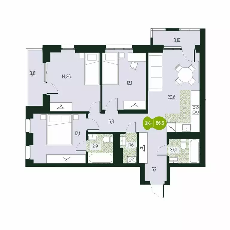 4-комнатная квартира: Чита, микрорайон Каштакский (86.5 м) - Фото 1