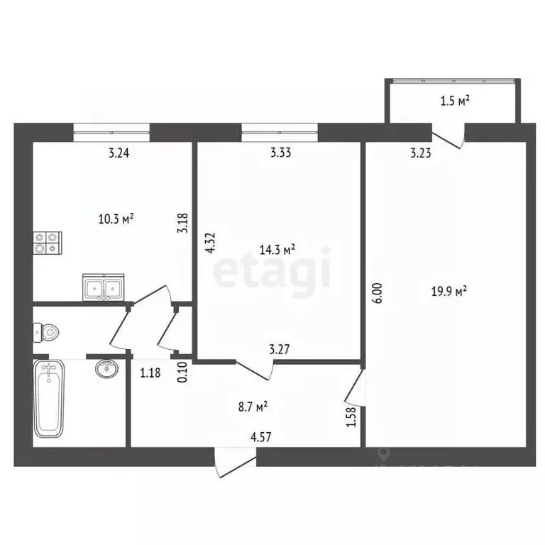2-к кв. Санкт-Петербург ул. Седова, 63 (59.0 м) - Фото 2