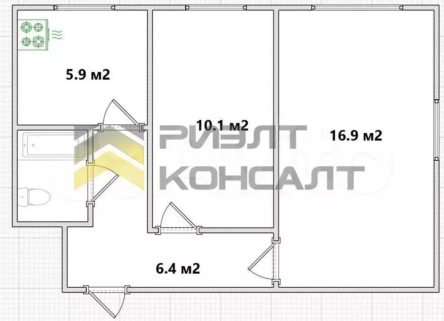 2-к. квартира, 42,5 м, 1/2 эт. - Фото 0