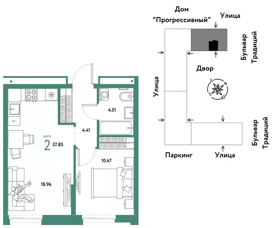 2-комнатная квартира: Тюмень, улица Восстания (37.85 м) - Фото 0