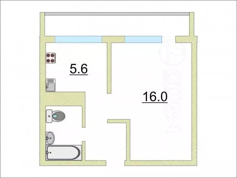 1-к кв. Тюменская область, Тюмень ул. Коммунаров, 37 (33.0 м) - Фото 0