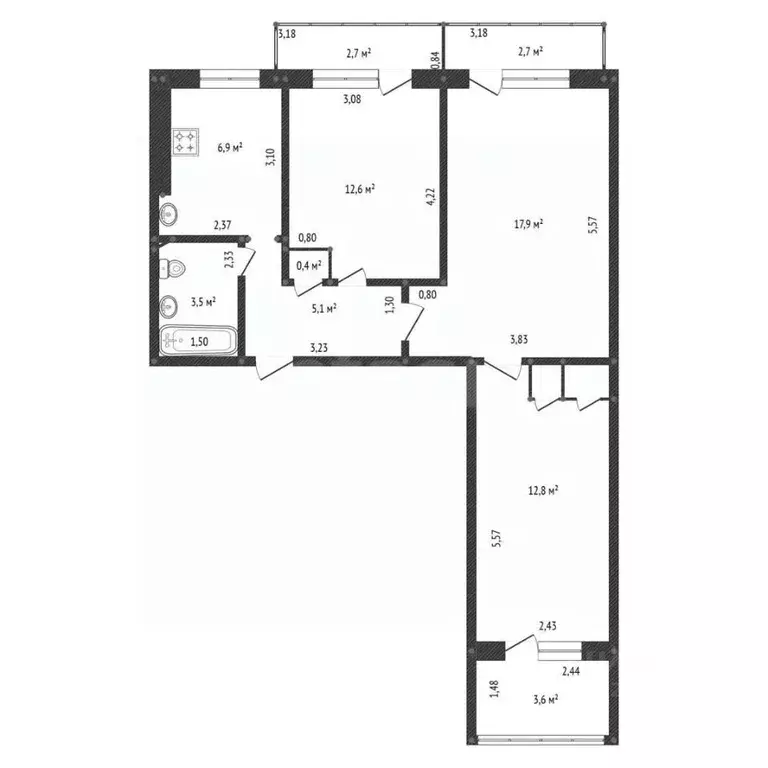 3-к кв. Башкортостан, Уфа Коммунистическая ул., 22 (63.2 м) - Фото 2