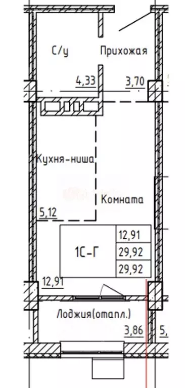 Студия Челябинская область, Челябинск ул. Энгельса, 4 (29.9 м) - Фото 1