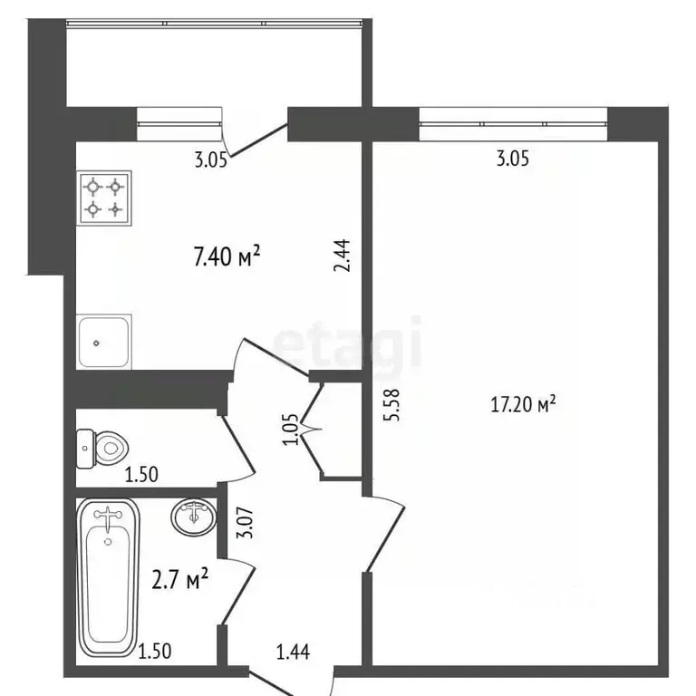 1-к кв. Чувашия, Чебоксары Хузангая ул., 38 (33.0 м) - Фото 2