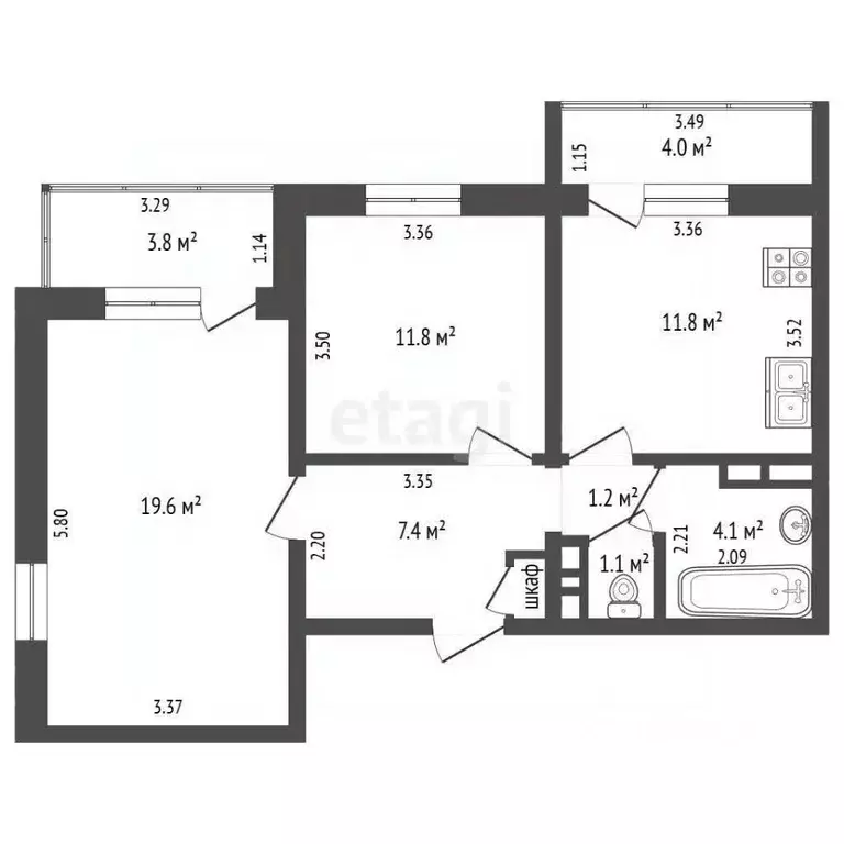 2-к кв. Краснодарский край, Анапа ул. Ленина, 231 (56.8 м) - Фото 2