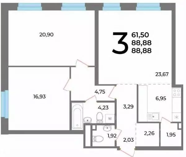 3-к кв. Башкортостан, Уфа ул. Бехтерева, 1/1 (89.2 м) - Фото 2