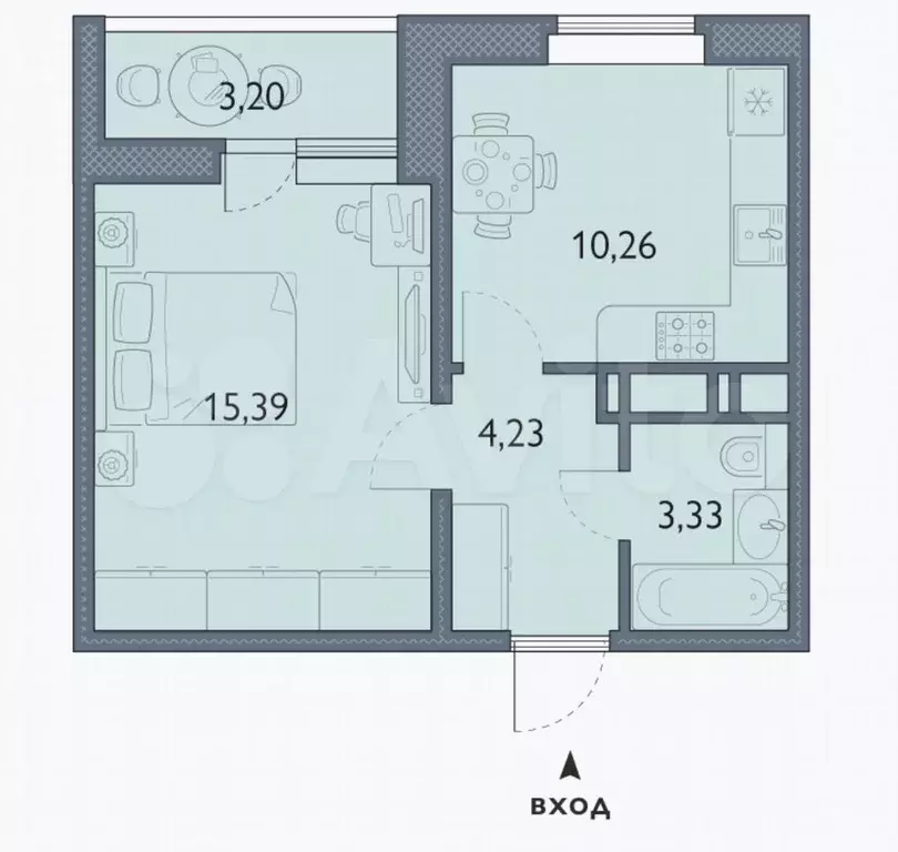 1-к. квартира, 34,8 м, 2/16 эт. - Фото 1
